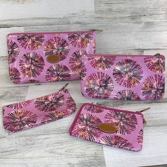 Fossil Pink Starburst *Set of 4* Make bag Pouch Zip Around Wallet - Picture 1 of 9